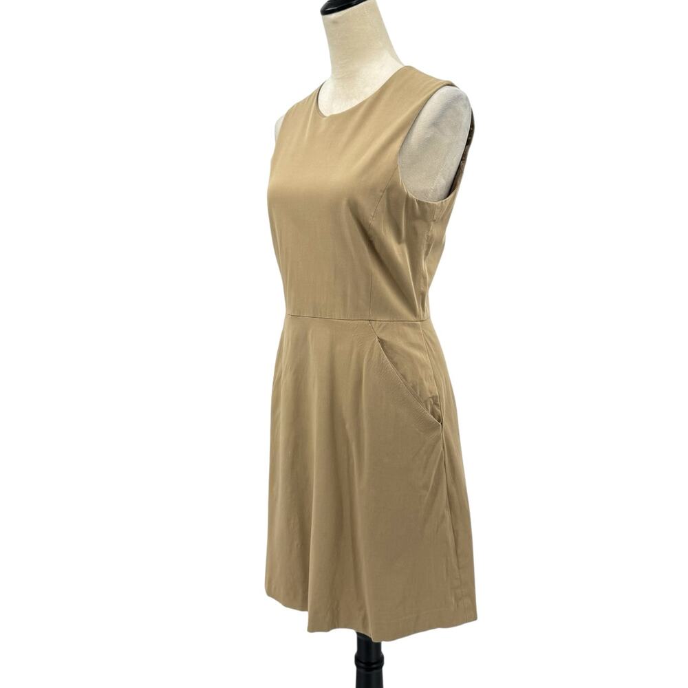 Theory Sz 8 Vintage Y2K Tan Brown Solid Sleeveless Stretch Academia Sheath Dress - Picture 2 of 12